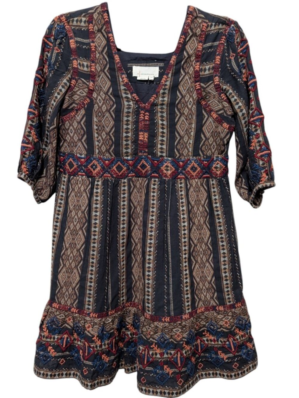 By Anthropologie Womens Size XXSP Multicolored Embroidered Bohemian Mini Dress